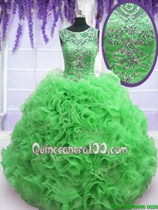 Captivating Scoop Green Sleeveless Organza Lace Up Quinceanera Gowns forMilitary Ball and Sweet 16 and Quinceanera