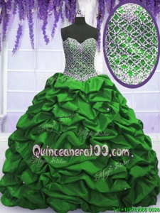 Fashionable Sequins Pick Ups Floor Length Ball Gowns Sleeveless Spring Green Sweet 16 Dress Lace Up