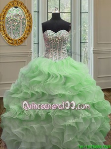Customized Spring Green Sleeveless Organza Lace Up Quinceanera Gown forMilitary Ball and Sweet 16 and Quinceanera
