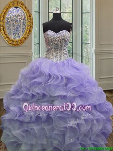 Pretty Lavender Sweet 16 Quinceanera Dress Military Ball and Sweet 16 and Quinceanera and For withBeading and Ruffles Sweetheart Sleeveless Lace Up