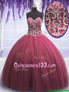 Luxurious Sweetheart Sleeveless Lace Up Sweet 16 Dress Pink Tulle