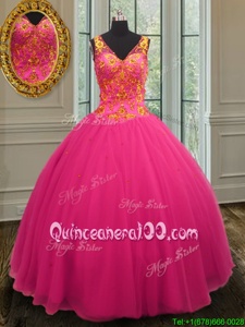 Luxurious Hot Pink Sleeveless Floor Length Beading Zipper Quinceanera Dress