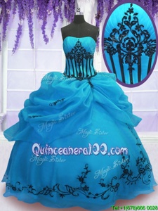 Fantastic Strapless Sleeveless Lace Up Quinceanera Gowns Blue Organza