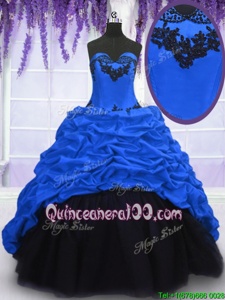 Clearance Royal Blue Ball Gown Prom Dress Military Ball and Sweet 16 and Quinceanera and For withAppliques and Pick Ups Sweetheart Sleeveless Sweep Train Lace Up