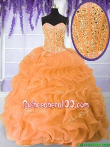 Modern Floor Length Ball Gowns Sleeveless Orange Quinceanera Dress Lace Up
