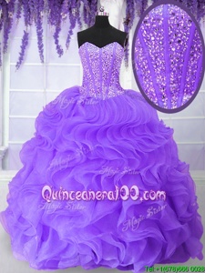 Hot Selling Purple Vestidos de Quinceanera Military Ball and Sweet 16 and Quinceanera and For withBeading and Ruffles Sweetheart Sleeveless Lace Up