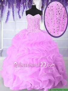 Customized Ball Gowns 15 Quinceanera Dress Lilac Sweetheart Organza Sleeveless Floor Length Lace Up