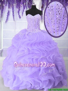 Eye-catching Floor Length Ball Gowns Sleeveless Lavender Sweet 16 Dress Lace Up