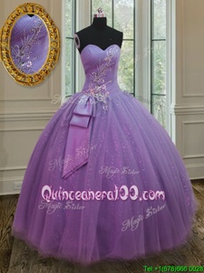 Customized Sleeveless Beading and Ruching and Bowknot Lace Up Quinceanera Dress