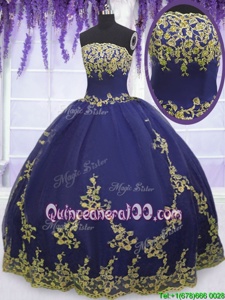 Appliques Sweet 16 Quinceanera Dress Navy Blue Zipper Sleeveless Floor Length