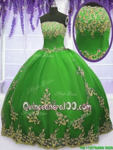 Fitting Floor Length Spring Green Quinceanera Gown Tulle Sleeveless Spring and Summer and Fall and Winter Appliques