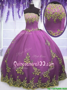 Inexpensive Purple Sleeveless Tulle Zipper Ball Gown Prom Dress forMilitary Ball and Sweet 16 and Quinceanera
