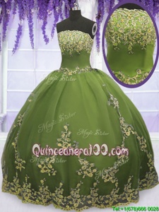 Fashionable Olive Green Zipper 15 Quinceanera Dress Appliques Sleeveless Floor Length