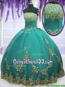 Floor Length Zipper Quince Ball Gowns Aqua Blue and In forMilitary Ball and Sweet 16 and Quinceanera withAppliques