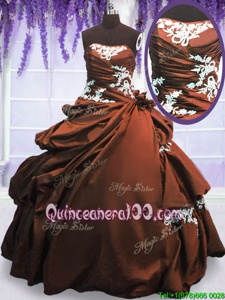 Custom Fit Pick Ups Floor Length Brown 15 Quinceanera Dress Strapless Sleeveless Lace Up