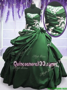 Exquisite Dark Green Strapless Neckline Appliques and Pick Ups 15th Birthday Dress Sleeveless Lace Up