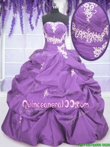 Appliques and Pick Ups 15 Quinceanera Dress Lavender Lace Up Sleeveless Floor Length