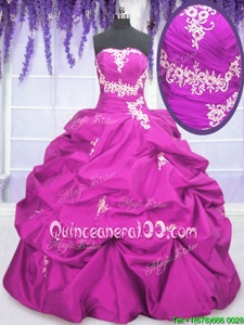 Sumptuous Floor Length Lace Up Quince Ball Gowns Fuchsia and In forMilitary Ball and Sweet 16 and Quinceanera withAppliques and Pick Ups