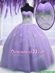 Fashionable Lavender Vestidos de Quinceanera Military Ball and Sweet 16 and Quinceanera and For withBeading Sweetheart Sleeveless Zipper