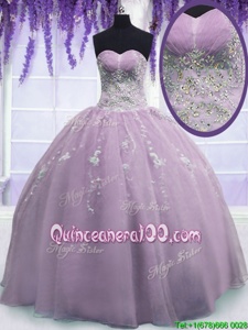 Ball Gowns Quinceanera Gown Lilac Sweetheart Organza Sleeveless Floor Length Zipper
