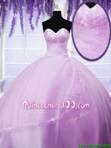 Custom Design Sweetheart Sleeveless Lace Up Quinceanera Dress Lilac Tulle