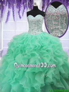 Admirable Apple Green 15th Birthday Dress Military Ball and Quinceanera and For withRuffles and Sequins Sweetheart Sleeveless Lace Up