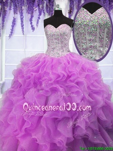 Affordable Fuchsia Sweetheart Lace Up Ruffles Quince Ball Gowns Sleeveless