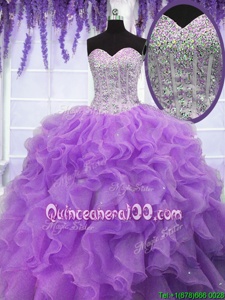 Flare Sequins Floor Length Lavender Sweet 16 Dress Sweetheart Sleeveless Lace Up
