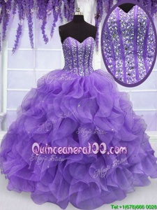 Exquisite Lavender Sleeveless Floor Length Beading and Ruffles Lace Up Quinceanera Gowns