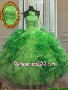 Flirting Strapless Sleeveless Organza Quinceanera Gowns Beading and Ruffles Lace Up