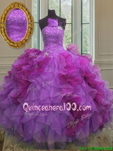 Enchanting Multi-color Lace Up Quinceanera Dresses Beading and Ruffles Sleeveless Floor Length