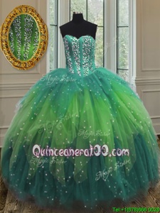 Affordable Multi-color Ball Gowns Beading and Ruffles and Sequins Quinceanera Gown Lace Up Tulle Sleeveless Floor Length