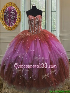 Multi-color 15 Quinceanera Dress Military Ball and Sweet 16 and Quinceanera and For withBeading and Ruffles and Sequins Sweetheart Sleeveless Lace Up