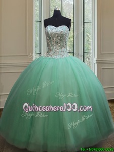 Traditional Apple Green Lace Up Sweet 16 Dresses Beading Sleeveless Floor Length