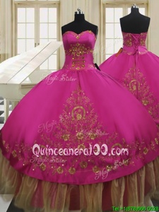 Top Selling Ball Gowns 15 Quinceanera Dress Fuchsia Sweetheart Taffeta Sleeveless Floor Length Lace Up