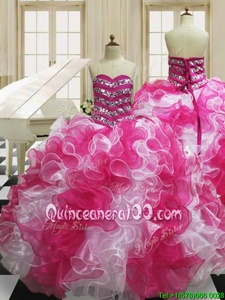 Gorgeous Floor Length Lace Up Quinceanera Dresses Multi-color and In forMilitary Ball and Sweet 16 and Quinceanera withBeading and Ruffles