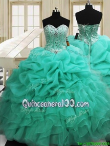 Extravagant Pick Ups Floor Length Ball Gowns Sleeveless Apple Green Sweet 16 Quinceanera Dress Lace Up
