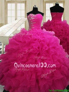 Top Selling Floor Length Zipper Quinceanera Dress Hot Pink and In forMilitary Ball and Sweet 16 and Quinceanera withBeading