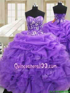 Dynamic Spring and Summer and Fall and Winter Organza Sleeveless Floor Length Vestidos de Quinceanera andEmbroidery and Ruffles