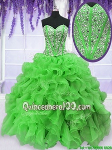 Nice Sleeveless Organza Floor Length Lace Up Sweet 16 Quinceanera Dress inSpring Green forSpring and Summer and Fall and Winter withBeading and Ruffles