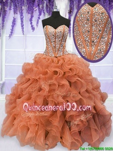 Attractive Floor Length Rust Red Quinceanera Dresses Sweetheart Sleeveless Lace Up