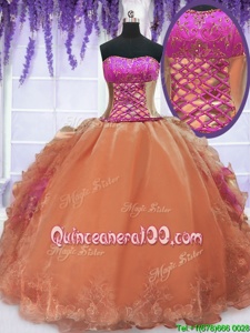 High Class Sleeveless Embroidery and Ruffles Lace Up Quinceanera Dress