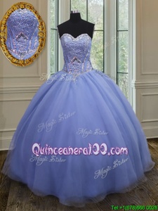 Most Popular Lavender Sweetheart Neckline Beading Quince Ball Gowns Sleeveless Lace Up