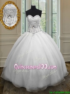 Enchanting White Sleeveless Beading Floor Length Quinceanera Gown