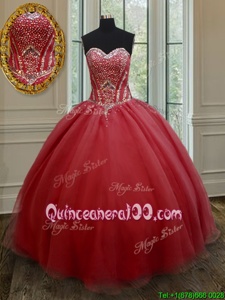 Floor Length Red Sweet 16 Dress Organza Sleeveless Spring and Summer and Fall and Winter Beading