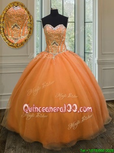 Attractive Orange Organza Lace Up Quinceanera Gowns Sleeveless Floor Length Beading