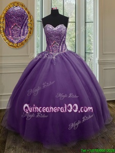 Fantastic Sweetheart Sleeveless Lace Up 15 Quinceanera Dress Purple Organza