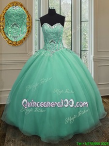 Hot Selling Apple Green Sleeveless Beading Floor Length 15th Birthday Dress