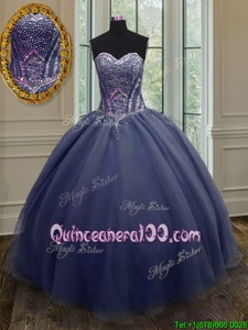 Ideal Sweetheart Sleeveless Lace Up Vestidos de Quinceanera Purple Organza