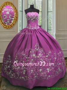 Sweet Ball Gowns Quinceanera Dresses Fuchsia Strapless Satin Sleeveless Floor Length Lace Up